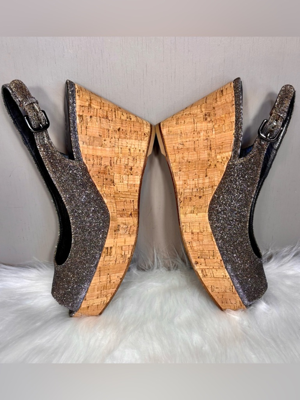 STUART WEITZMAN Metallic Cork Wedge Sandal - Picture 9 of 11
